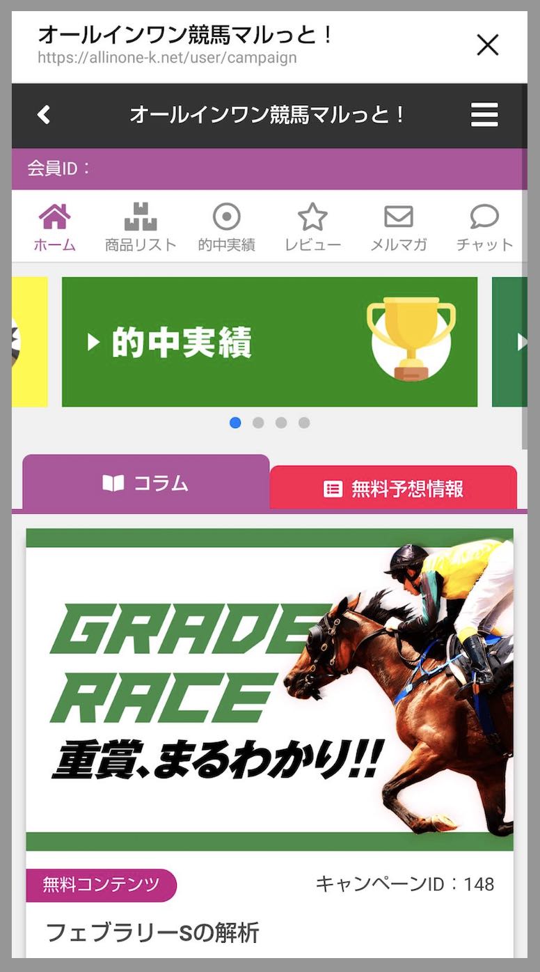 マルっとという競馬予想サイトの会員ページ